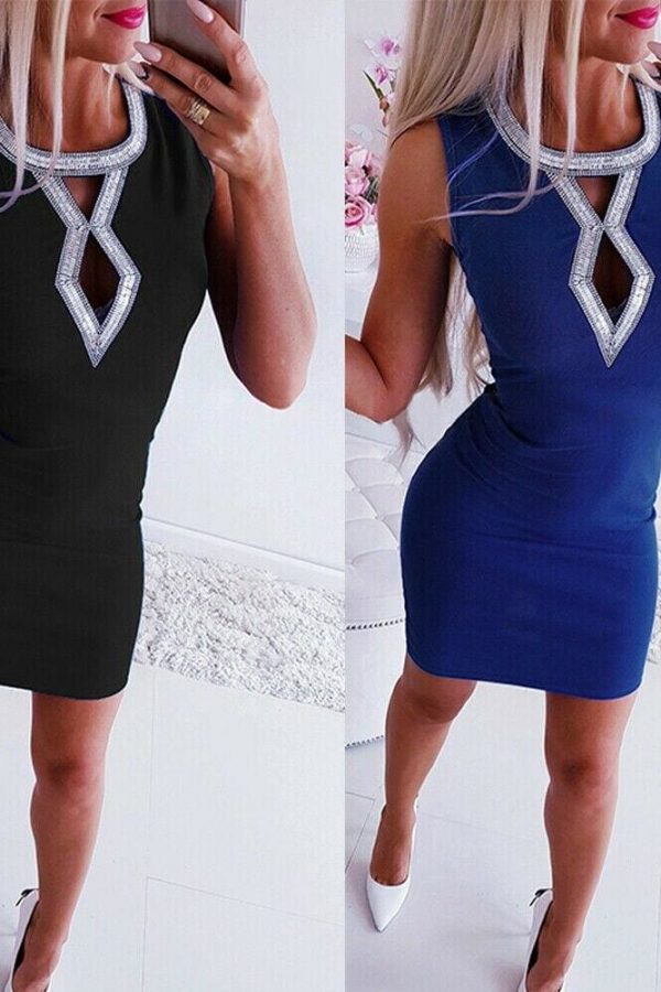 The Best Women Drilling Hollow Sleeveless Bodycon Dress Ladies Summer Party Evening Beach Short Mini Dress Sundress Online - Takalr