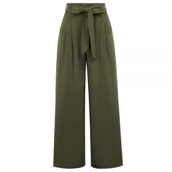 The Best Women Elastic High Waist Casual Belt Trousers  Straight Leg Long Pants Online - Takalr