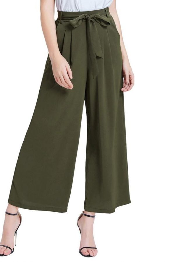 The Best Women Elastic High Waist Casual Belt Trousers  Straight Leg Long Pants Online - Takalr