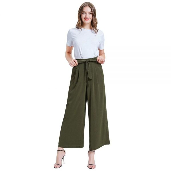 The Best Women Elastic High Waist Casual Belt Trousers  Straight Leg Long Pants Online - Takalr