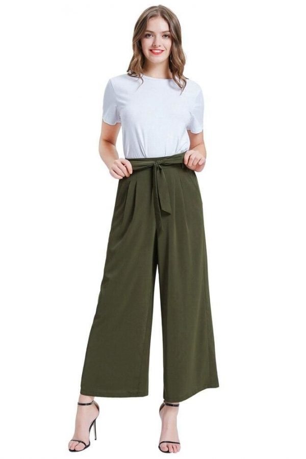 The Best Women Elastic High Waist Casual Belt Trousers  Straight Leg Long Pants Online - Takalr