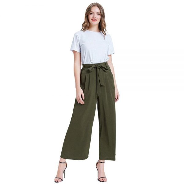 The Best Women Elastic High Waist Casual Belt Trousers  Straight Leg Long Pants Online - Takalr