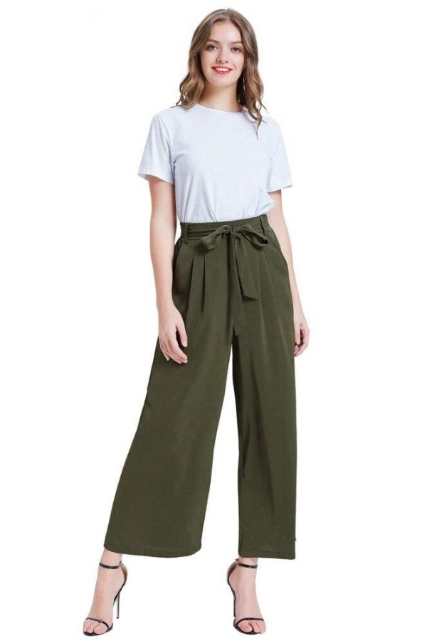 The Best Women Elastic High Waist Casual Belt Trousers  Straight Leg Long Pants Online - Takalr