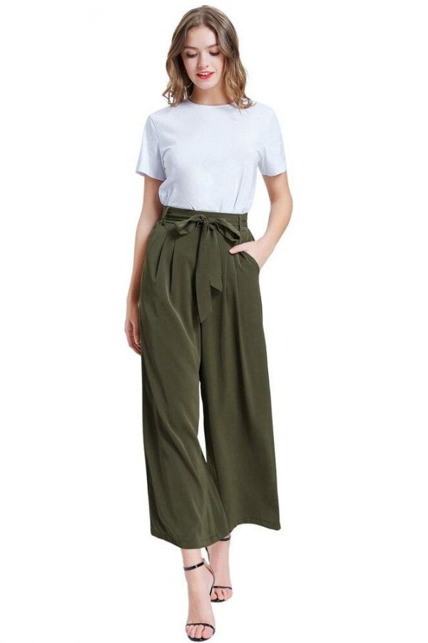 The Best Women Elastic High Waist Casual Belt Trousers  Straight Leg Long Pants Online - Takalr