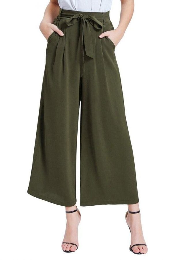 The Best Women Elastic High Waist Casual Belt Trousers  Straight Leg Long Pants Online - Takalr