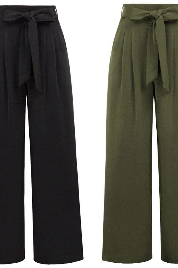 The Best Women Elastic High Waist Casual Belt Trousers  Straight Leg Long Pants Online - Takalr