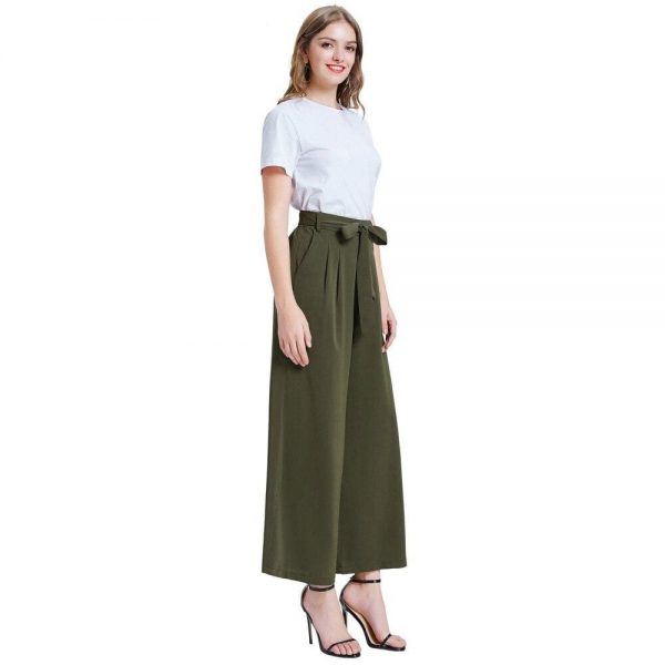 The Best Women Elastic High Waist Casual Belt Trousers  Straight Leg Long Pants Online - Takalr