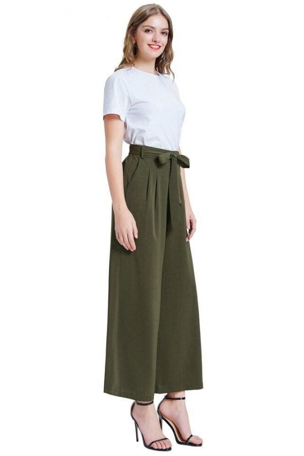 The Best Women Elastic High Waist Casual Belt Trousers  Straight Leg Long Pants Online - Takalr