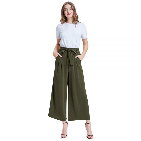 The Best Women Elastic High Waist Casual Belt Trousers  Straight Leg Long Pants Online - Takalr