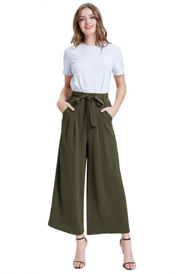 The Best Women Elastic High Waist Casual Belt Trousers  Straight Leg Long Pants Online - Takalr