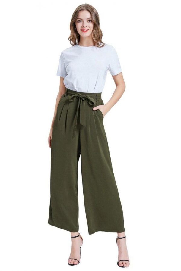 The Best Women Elastic High Waist Casual Belt Trousers  Straight Leg Long Pants Online - Takalr