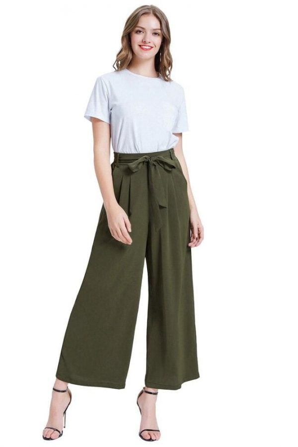 The Best Women Elastic High Waist Casual Belt Trousers  Straight Leg Long Pants Online - Takalr