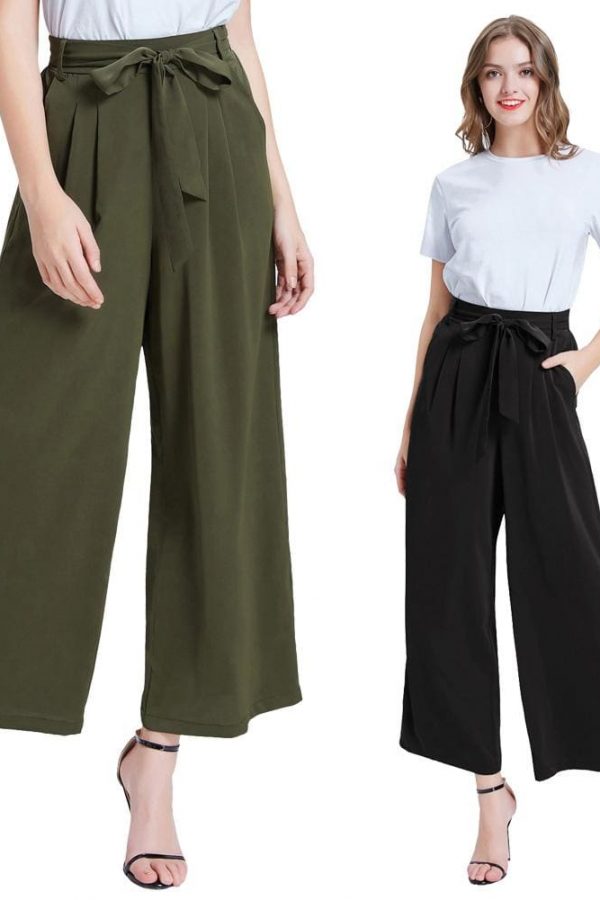 The Best Women Elastic High Waist Casual Belt Trousers  Straight Leg Long Pants Online - Takalr