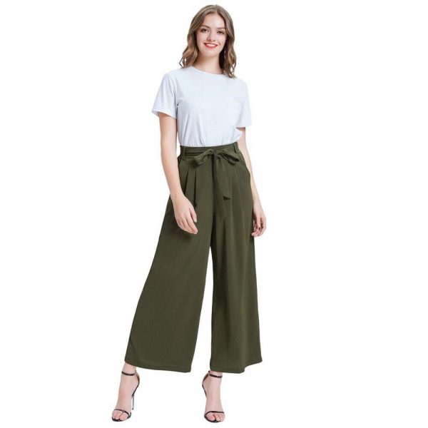 The Best Women Elastic High Waist Casual Belt Trousers  Straight Leg Long Pants Online - Takalr