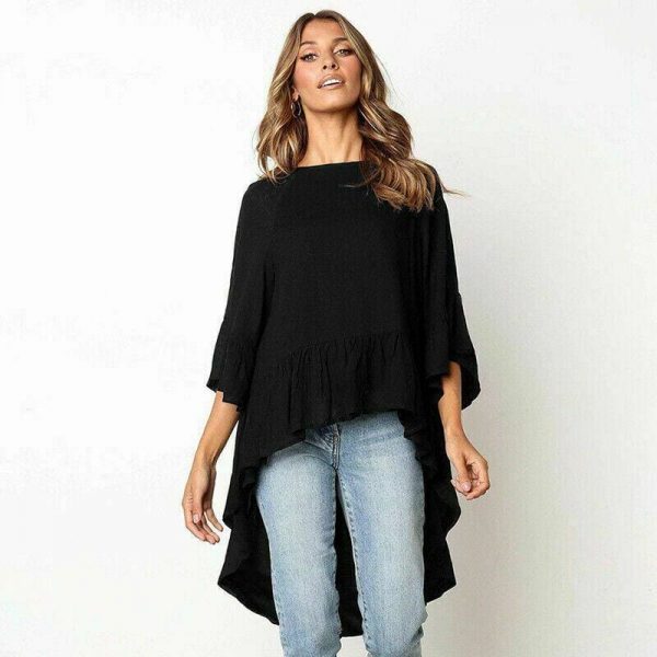 The Best Women Elegant Irregular Crew Neck Blouse Autumn Casual Long Sleeve Tunic Tops Ladies Blouse Pullover Shirt Plus Size Online - Takalr