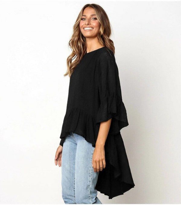 The Best Women Elegant Irregular Crew Neck Blouse Autumn Casual Long Sleeve Tunic Tops Ladies Blouse Pullover Shirt Plus Size Online - Takalr