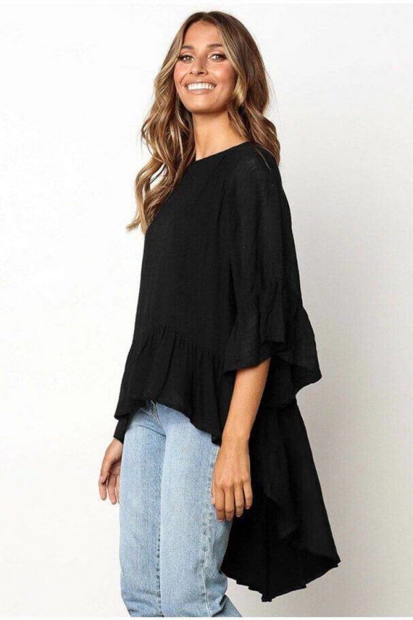 The Best Women Elegant Irregular Crew Neck Blouse Autumn Casual Long Sleeve Tunic Tops Ladies Blouse Pullover Shirt Plus Size Online - Takalr