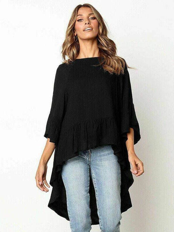 The Best Women Elegant Irregular Crew Neck Blouse Autumn Casual Long Sleeve Tunic Tops Ladies Blouse Pullover Shirt Plus Size Online - Takalr