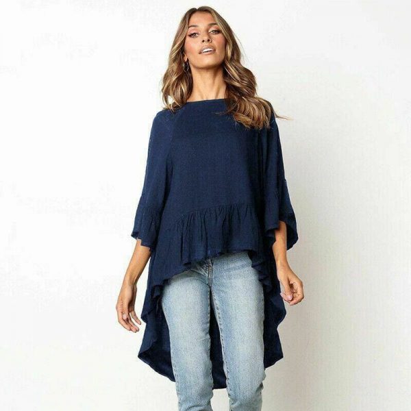 The Best Women Elegant Irregular Crew Neck Blouse Autumn Casual Long Sleeve Tunic Tops Ladies Blouse Pullover Shirt Plus Size Online - Takalr