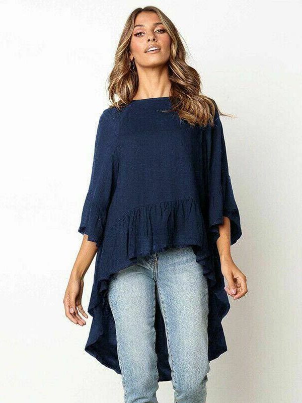 The Best Women Elegant Irregular Crew Neck Blouse Autumn Casual Long Sleeve Tunic Tops Ladies Blouse Pullover Shirt Plus Size Online - Takalr