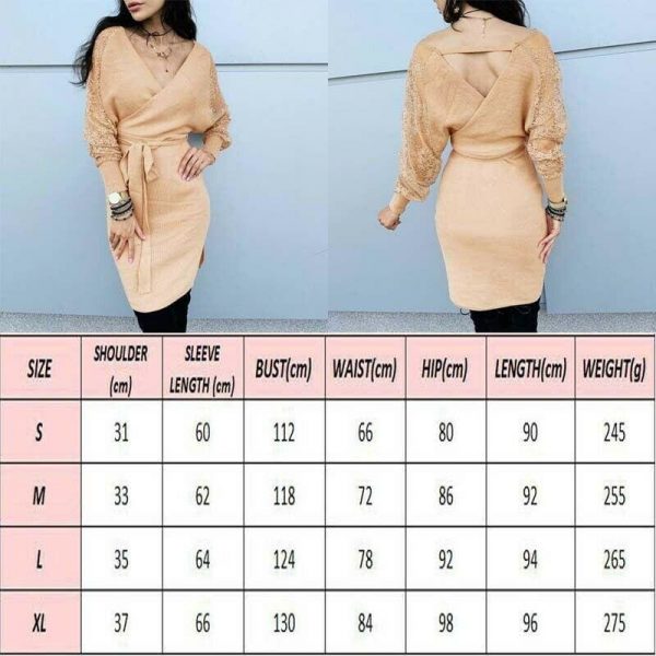 The Best Women Elegant Knitted Pencil Dress New Woolen Split Dress Lace Long Sleeve V Neck Party Clubwear Belt Autumn Winter Lady Online - Takalr