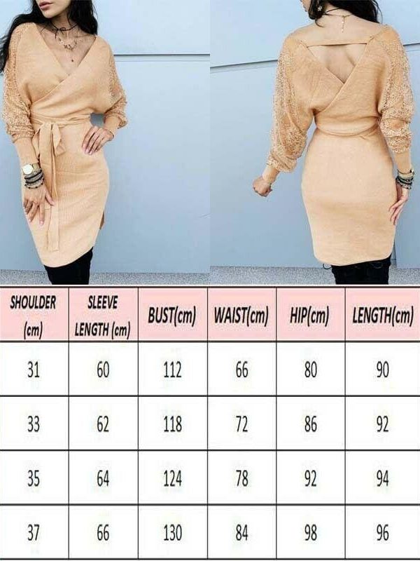 The Best Women Elegant Knitted Pencil Dress New Woolen Split Dress Lace Long Sleeve V Neck Party Clubwear Belt Autumn Winter Lady Online - Takalr