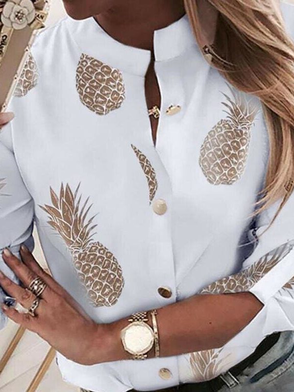 The Best Women Fashion Crew Neck Long Sleeve Office Lady Summer Blouse Shirt Women Pineapple Floral Casual Shirts Top Online - Takalr