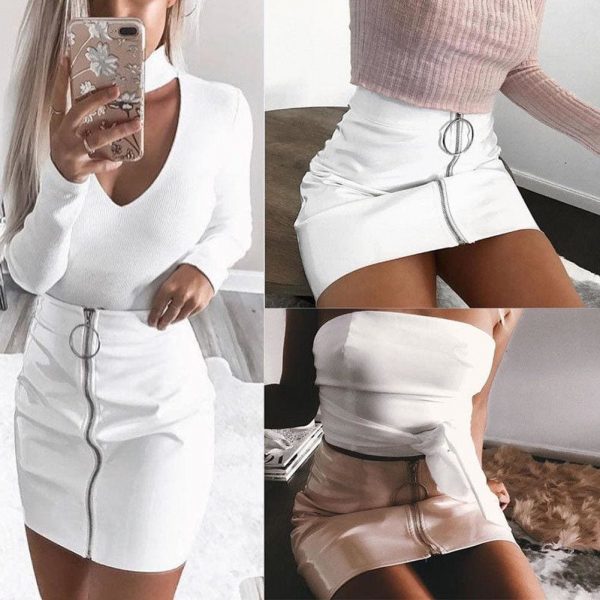 The Best Women Fashion High Waist Zip Faux Leather Short Pencil Bodycon Slim Mini Skirt New Solid Casual Skirt Online - Takalr