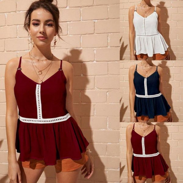 The Best Women Fashion Ladies Camisole Strappy Vest Top Summer Beach Sleeveless V-Neck Casual Loose Blouse Tank Shirt Lace Online - Takalr