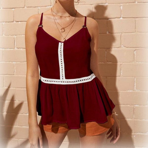 The Best Women Fashion Ladies Camisole Strappy Vest Top Summer Beach Sleeveless V-Neck Casual Loose Blouse Tank Shirt Lace Online - Takalr