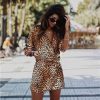 The Best Women Fashion Leopard Loose Mini Dress Elegant Long Sleeve V Neck Ladies party Club Streetwear Dames Autumn Clothes Online - Takalr