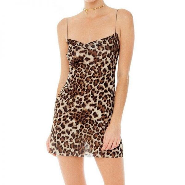 The Best Women Fashion Leopard Print Slip Dress Summer Holiday Beach Bodycon Party Strappy Backless Mini Dresses Sundress Online - Takalr