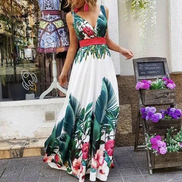 The Best Women Fashion Long Bridesmaid Boho Floral Dresses Fashion Elegant Ladies Deep V-Neck Summer Holiday Prom Sundress Online - Takalr