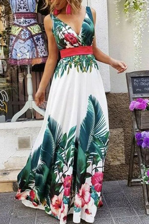 The Best Women Fashion Long Bridesmaid Boho Floral Dresses Fashion Elegant Ladies Deep V-Neck Summer Holiday Prom Sundress Online - Takalr