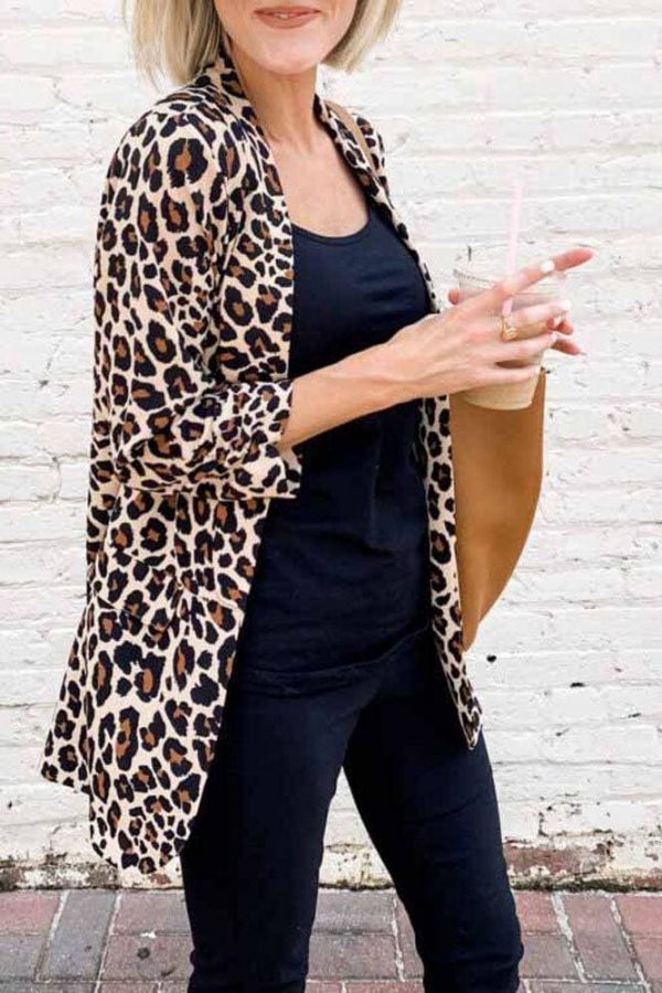 The Best Women Fashion OL Blazer Suit Ladies Long Sleeves Leopard Cardigan Slim Fit Casual Jacket Coat Outwear Streetwear Online - Takalr