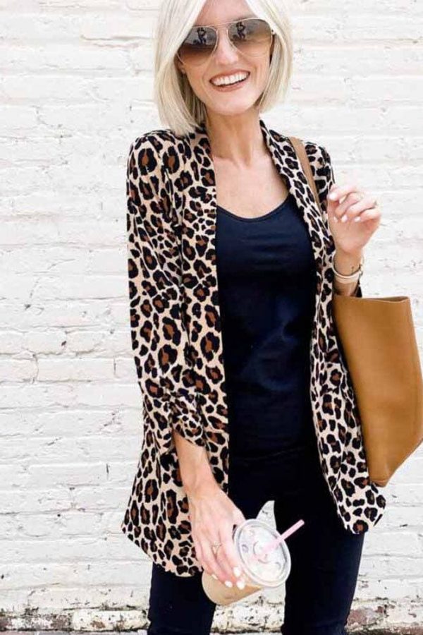 The Best Women Fashion OL Blazer Suit Ladies Long Sleeves Leopard Cardigan Slim Fit Casual Jacket Coat Outwear Streetwear Online - Takalr