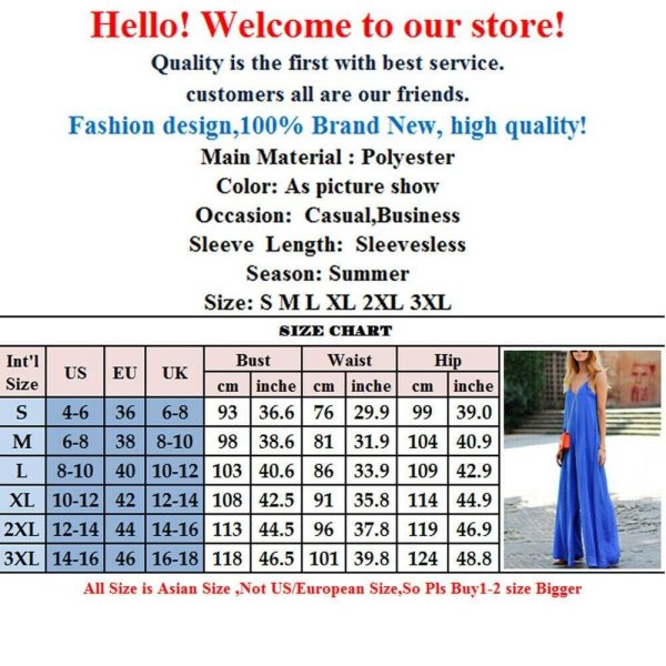 The Best Women Fashion Party Clubwear Casual V-neck Spaghetti Strap Solid Loose Wide Leg Playsuit Ladies Romper Trousers Online - Takalr