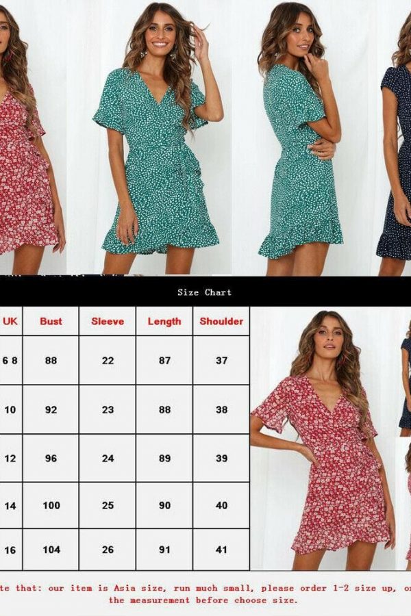 The Best Women Fashion Summer Boho Floral Print Short Sleeve V-Neck Dress Ladies Holiday Party Beach Casual Dress Sundress Online - Takalr