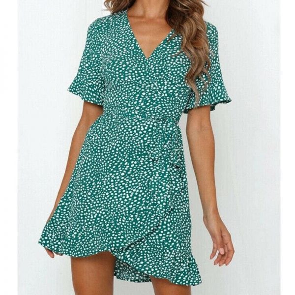 The Best Women Fashion Summer Boho Floral Print Short Sleeve V-Neck Dress Ladies Holiday Party Beach Casual Dress Sundress Online - Takalr