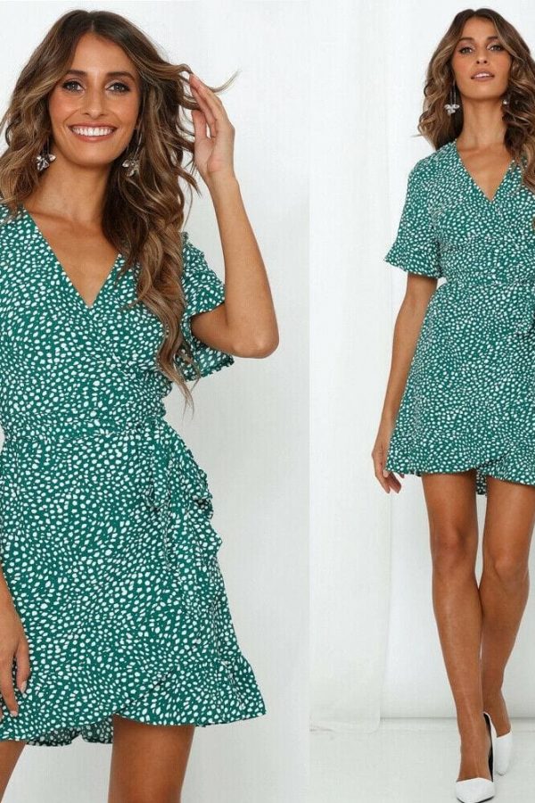 The Best Women Fashion Summer Boho Floral Print Short Sleeve V-Neck Dress Ladies Holiday Party Beach Casual Dress Sundress Online - Takalr