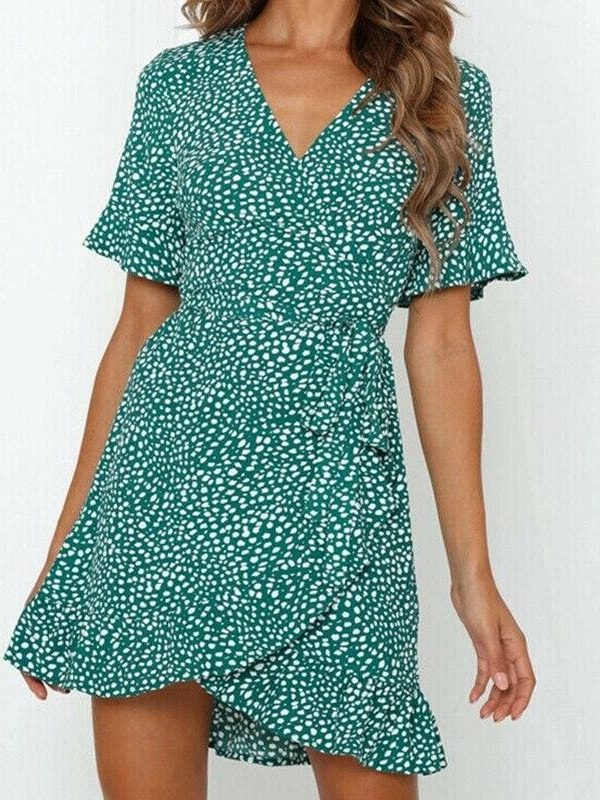 The Best Women Fashion Summer Boho Floral Print Short Sleeve V-Neck Dress Ladies Holiday Party Beach Casual Dress Sundress Online - Takalr