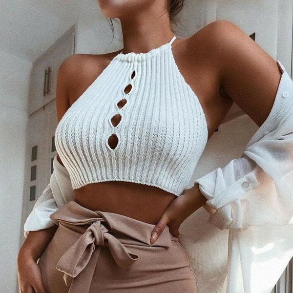 The Best Women Fashion Summer Sleeveless Hollow Out Tanks Tops Vest Blouse Solid Casual Crop Cami Camisole Short Top Online - Takalr