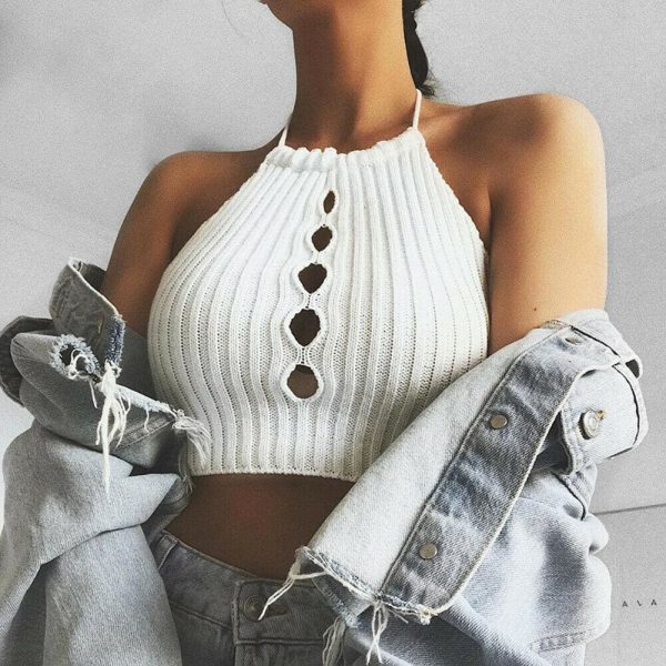 The Best Women Fashion Summer Sleeveless Hollow Out Tanks Tops Vest Blouse Solid Casual Crop Cami Camisole Short Top Online - Takalr