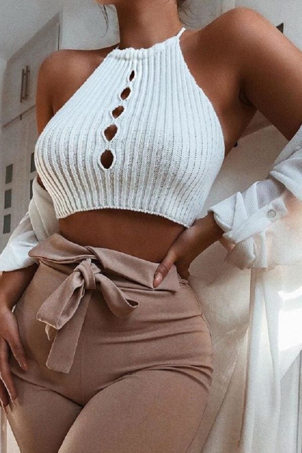 The Best Women Fashion Summer Sleeveless Hollow Out Tanks Tops Vest Blouse Solid Casual Crop Cami Camisole Short Top Online - Takalr