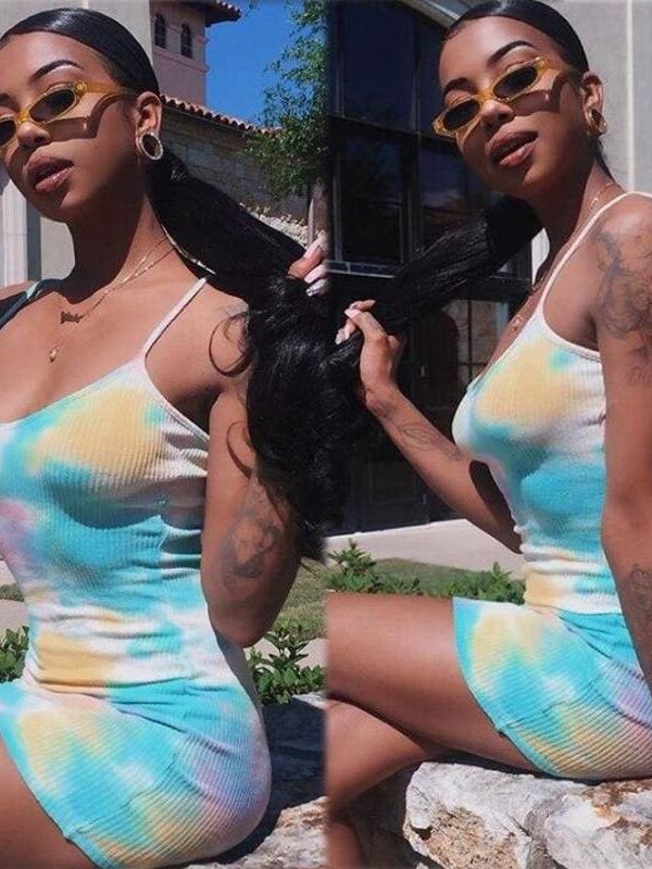 The Best Women Fashion Tie Dye Dress Casual Holiday Summer Sleeveless Bodycon Beach Slim Short Mini Dresses Sundress Online - Takalr