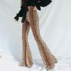 The Best Women Flared Leopard Print Bell Bottom Loose Pants Ladies Bandage Casual Stretch High Waist Long Trousers New Online - Takalr