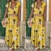 The Best Women Floral Boho Long Dress Short Sleeve High Waist Elegant Ladies Holiday Summer Beach Casual Sundress Online - Takalr