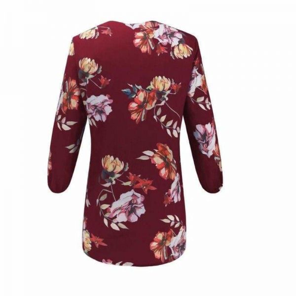 The Best Women Floral Print Chiffon Blouse Three Quarter V-Neck Casual Tops Online - Takalr