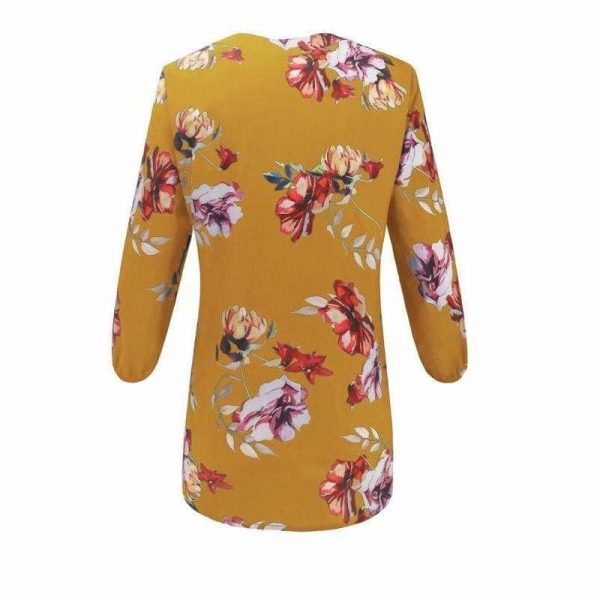 The Best Women Floral Print Chiffon Blouse Three Quarter V-Neck Casual Tops Online - Takalr