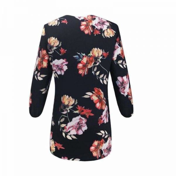 The Best Women Floral Print Chiffon Blouse Three Quarter V-Neck Casual Tops Online - Takalr